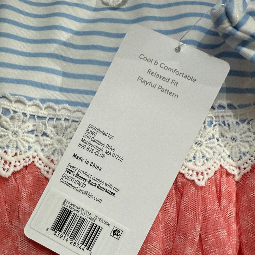 Girls white and Blue Striped Kids Casual Dress with pink tulle bottom 3T - Picture 7 of 7